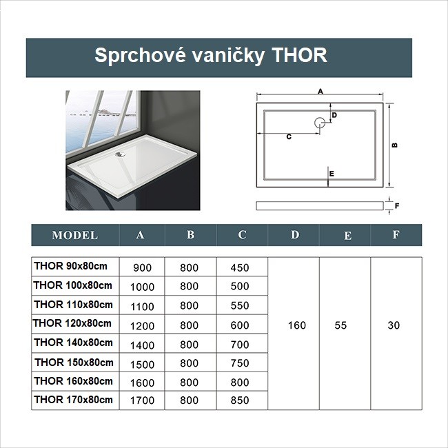 H K THOR Sprchová vanička z litého mramoru, obdélník, 110x80x3 SE-THOR-11080