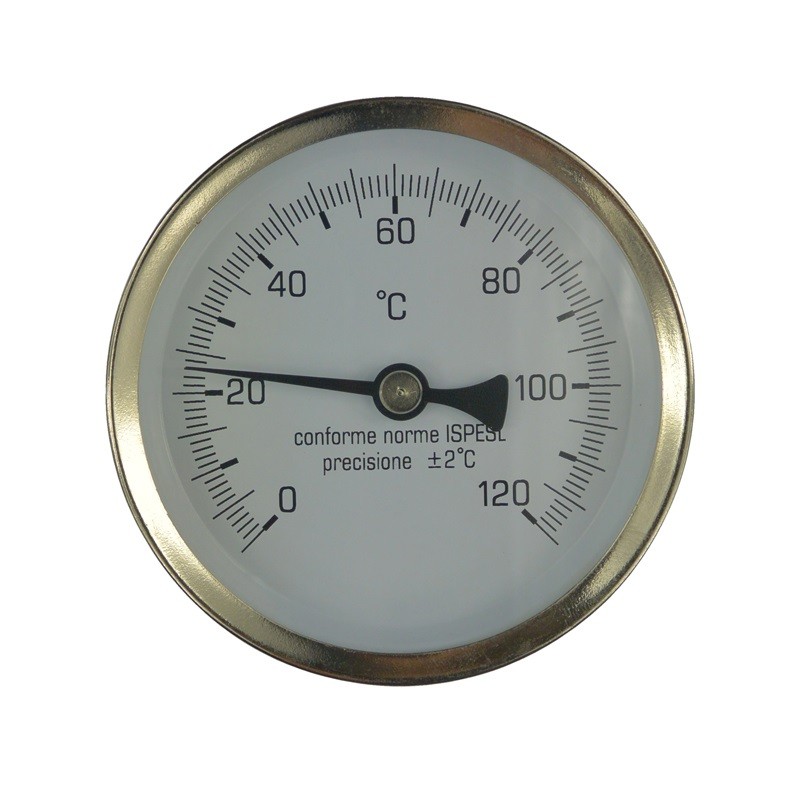 MEREO Teploměr bimetalový DN 100, 0 120 °C, zadní vývod 1/2", jímka 150 mm PR3061