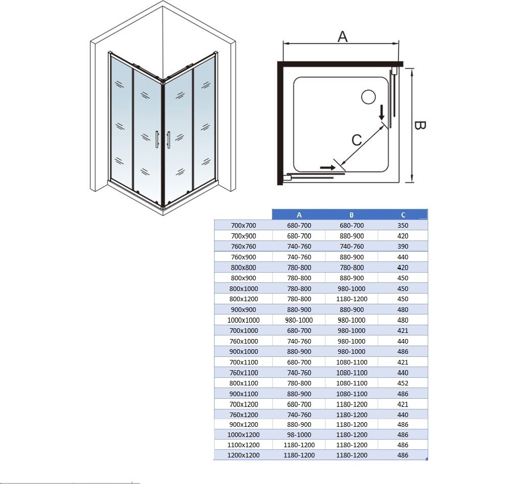 H K Sprchový kout obdélníkový, SIMPLE 100x80 L/P varianta, rohový vstup SE-SIMPLE10080