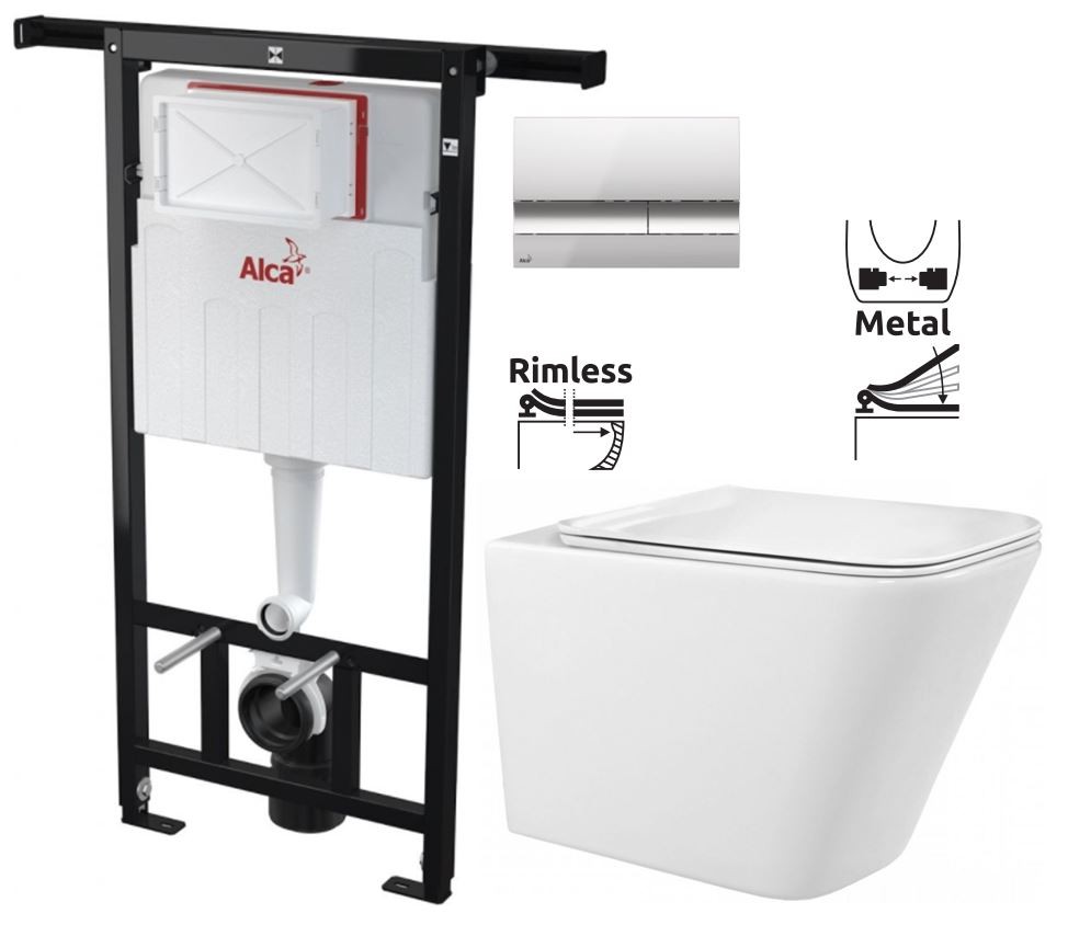 ALCADRAIN Jádromodul předstěnový instalační systém s chromovým tlačítkem M1721 + WC REA  Raul Rimless + SEDÁTKO AM102/1120 M1721 RA1