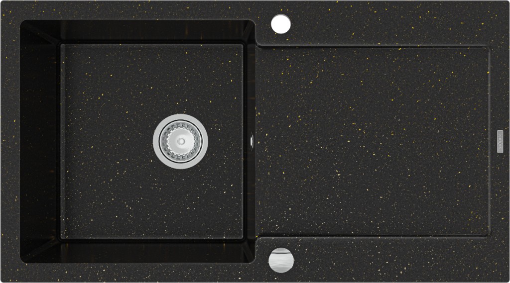 MEXEN Leo granitový dřez 1 s odkapávačem 900x500 mm, černá / zlatá kovová 6501901010-75