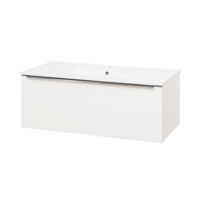 MEREO Mailo, koupelnová skříňka s keramickým umyvadlem 101 cm, bílá, chrom madlo CN517