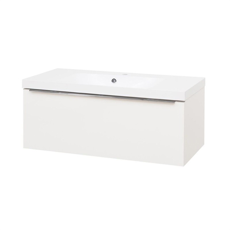 MEREO Mailo, koupelnová skříňka s umyvadlem z litého mramoru 101 cm, bílá, chrom madlo CN517M