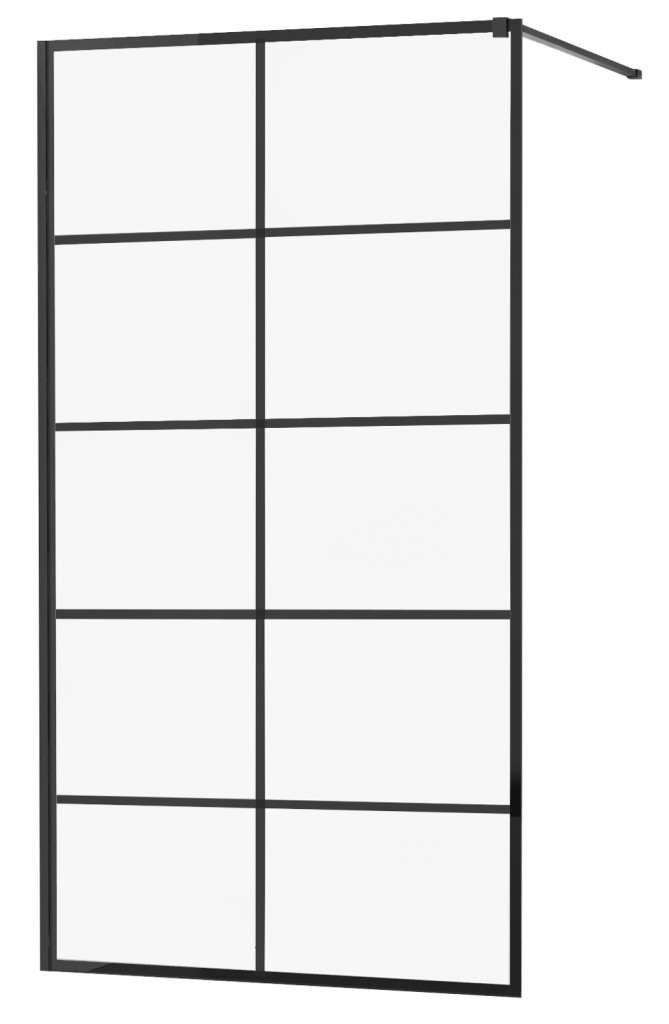 MEXEN/S KIOTO Sprchová zástěna WALK-IN 80x200 cm 8 mm, černá, černý vzor 1 800-080-101-70-77