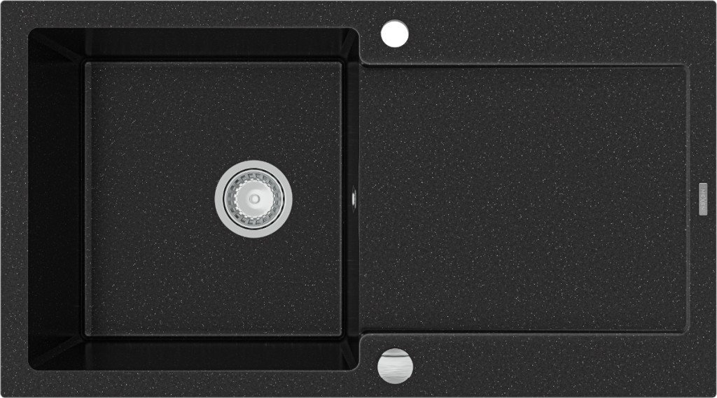 MEXEN Leo granitový dřez 1 s odkapávačem 900x500 mm, černá / stříbrná metalíza 6501901010-73