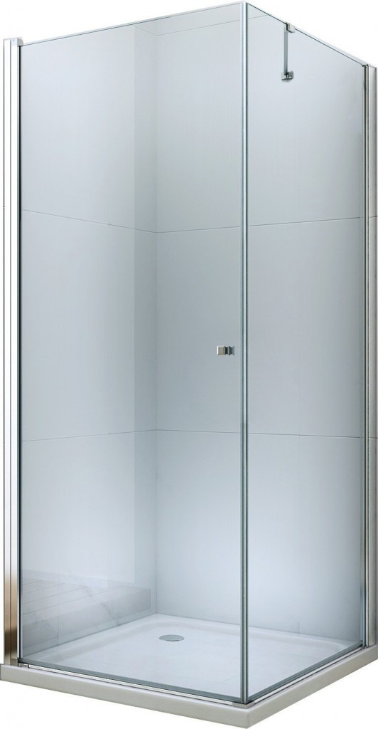 Mexen Pretoria s otočnými dveřmi 90 x 90 cm, Průhledné, Chromovaná + sprchová vanička Flat