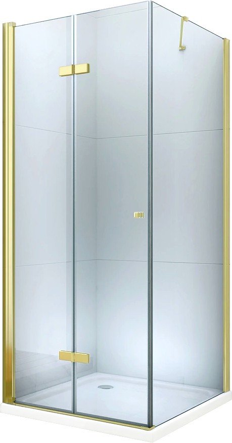 MEXEN/S Sprchový kout zalamovací Lima 70x80, čiré sklo, zlatý + vanička 856-070-080-50-00-4010