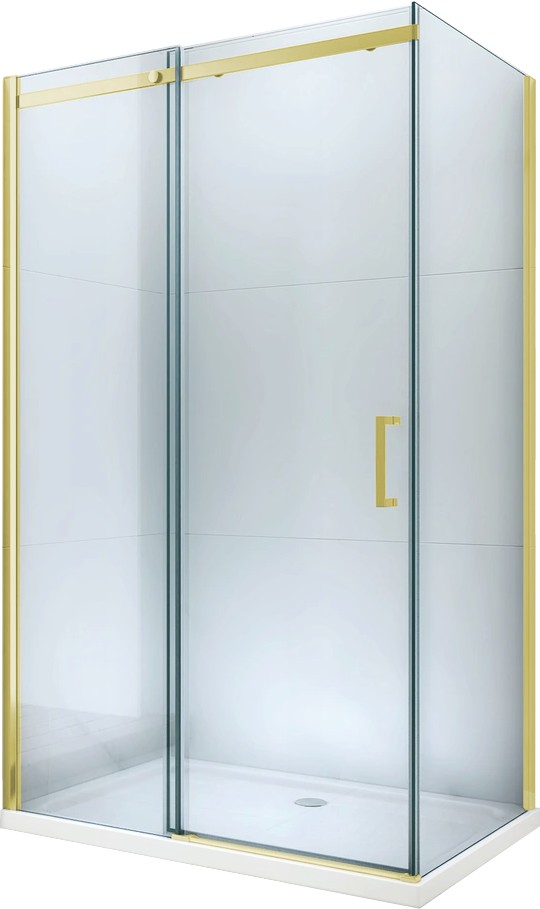 MEXEN/S Omega obdélníkový sprchový kout 140x80, transparent, zlatý + vanička 825-140-080-50-00-4010