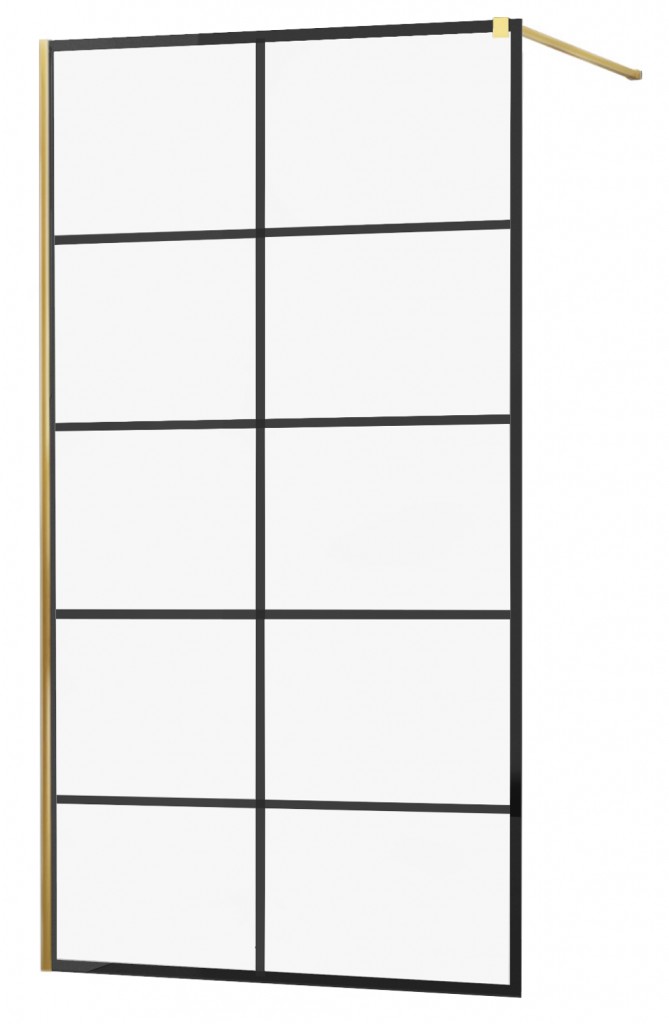 MEXEN/S KIOTO Sprchová zástěna WALK-IN 70x200 cm 8 mm, zlatá, černý vzor 1 800-070-101-50-77