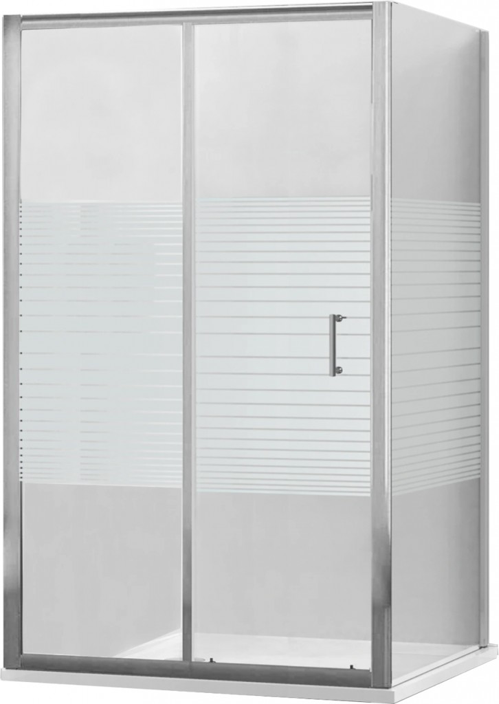 MEXEN/S Apia sprchový kout posuvný 110x70, sklo transparent/pruhy, chrom + vanička 840-110-070-01-20-4010