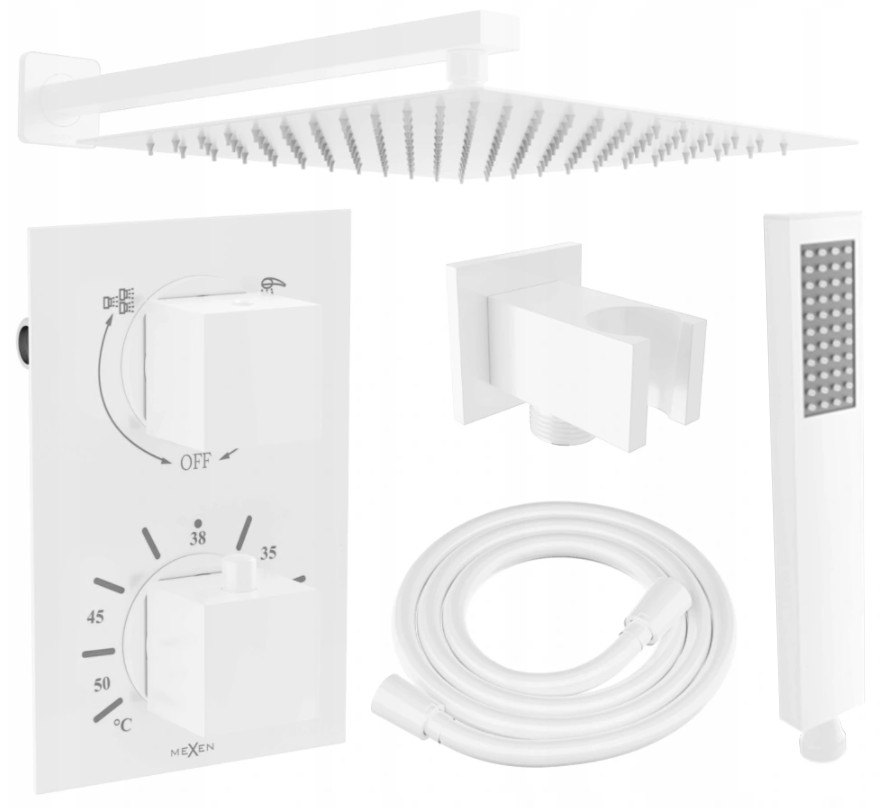 MEXEN/S Cube DR02 podomítkový sprchový SET + slim sprcha 30 cm, bílá 77502DR0230-20