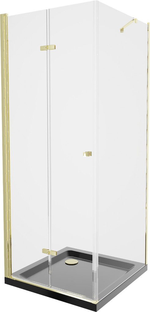 MEXEN/S Lima sprchový kout zalamovací dveře 90 x 90, transparent, zlatý + Flat černá vanička se sifonem 856-090-090-50-00-4070G