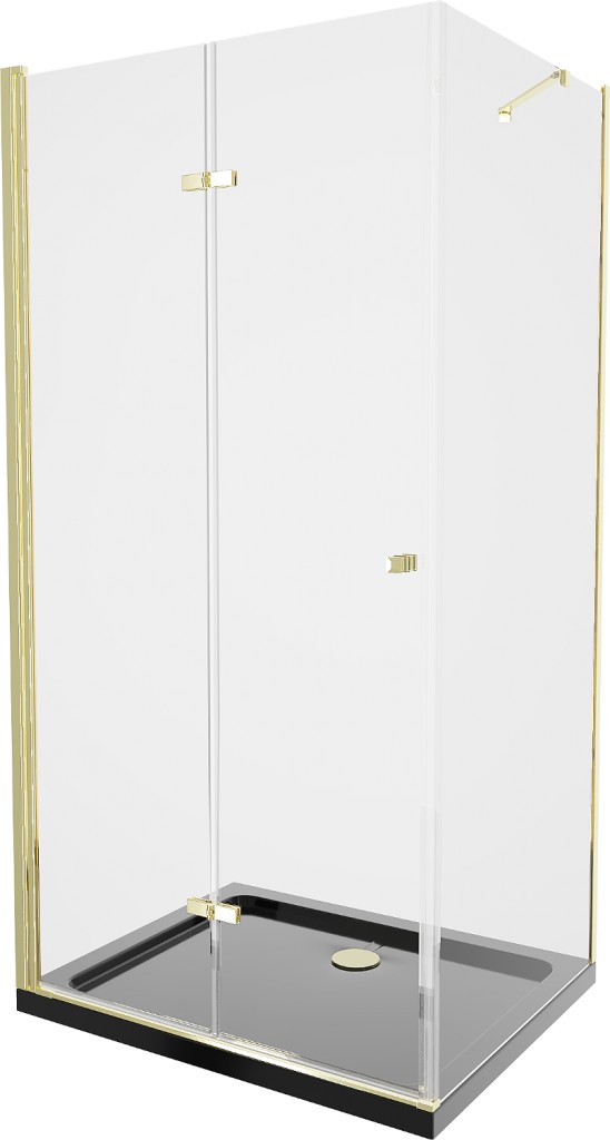 MEXEN/S Lima sprchový kout zalamovací dveře 100 x 90, transparent, zlatý + Flat černá vanička se sifonem 856-100-090-50-00-4070G
