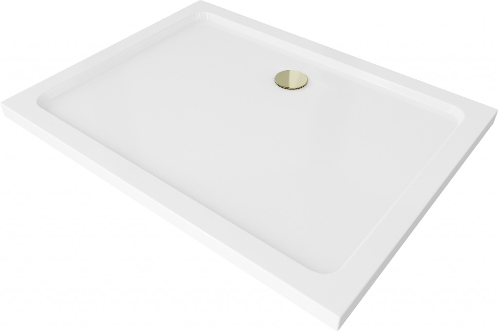 MEXEN/S Flat sprchová vanička obdélníková slim 110 x 100, bílá + zlatý sifon 40101011G