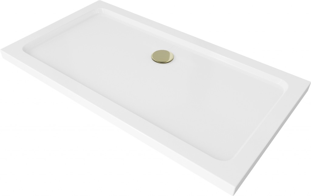 MEXEN/S Flat sprchová vanička obdélníková slim 140 x 70, bílá + zlatý sifon 40107014G