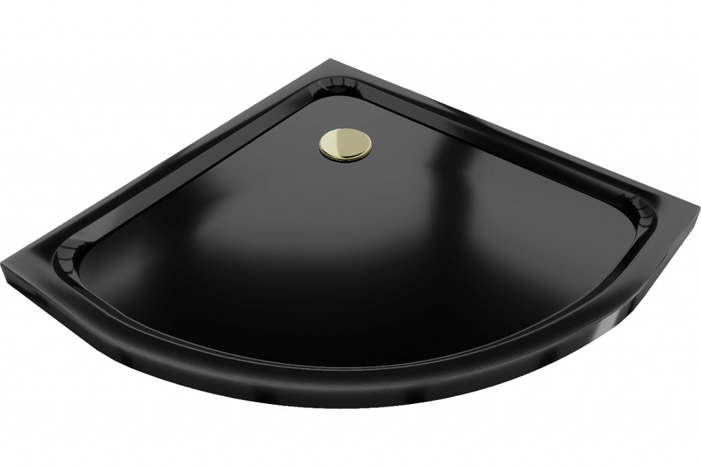 MEXEN/S Flat sprchová vanička čtvrtkruhová slim 70 x 70, černá + zlatý sifon 41707070G