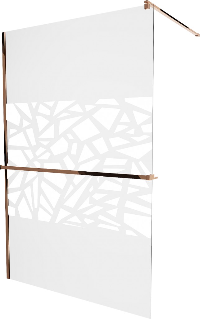 MEXEN/S KIOTO Sprchová zástěna WALK-IN s poličkou a držákem ručníků 70 x 200, transparent/bílý dekor 8 mm, růžové zlato 800-070-121-60-85