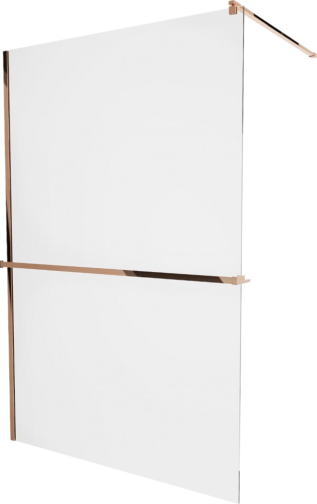 MEXEN/S KIOTO Sprchová zástěna WALK-IN s poličkou a držákem ručníků 80 x 200, transparent 8 mm, růžové zlato 800-080-121-60-00