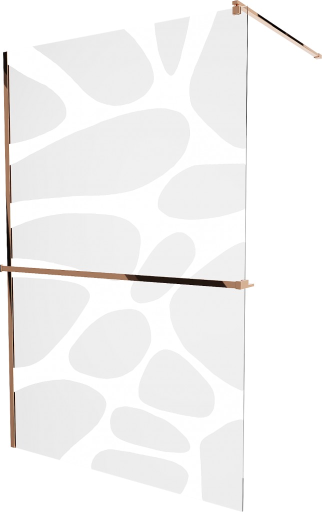 MEXEN/S KIOTO Sprchová zástěna WALK-IN s poličkou a držákem ručníků 80 x 200, transparent/bílý dekor 8 mm, růžové zlato 800-080-121-60-97