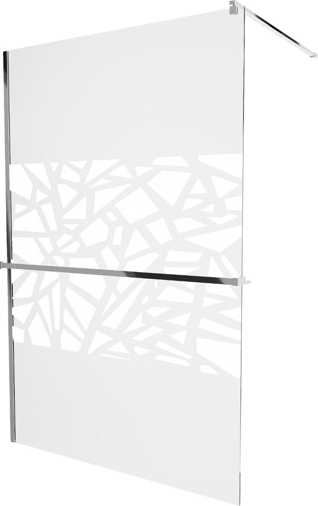MEXEN/S KIOTO Sprchová zástěna WALK-IN s poličkou a držákem ručníků 90 x 200, transparent/bílý dekor 8 mm, chrom 800-090-121-01-85