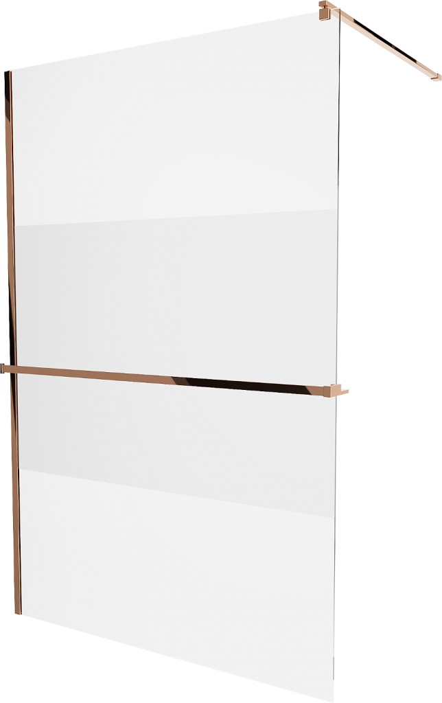 MEXEN/S KIOTO Sprchová zástěna WALK-IN s poličkou a držákem ručníků 100 x 200, transparent/matné sklo 8 mm, růžové zlato 800-100-121-60-35