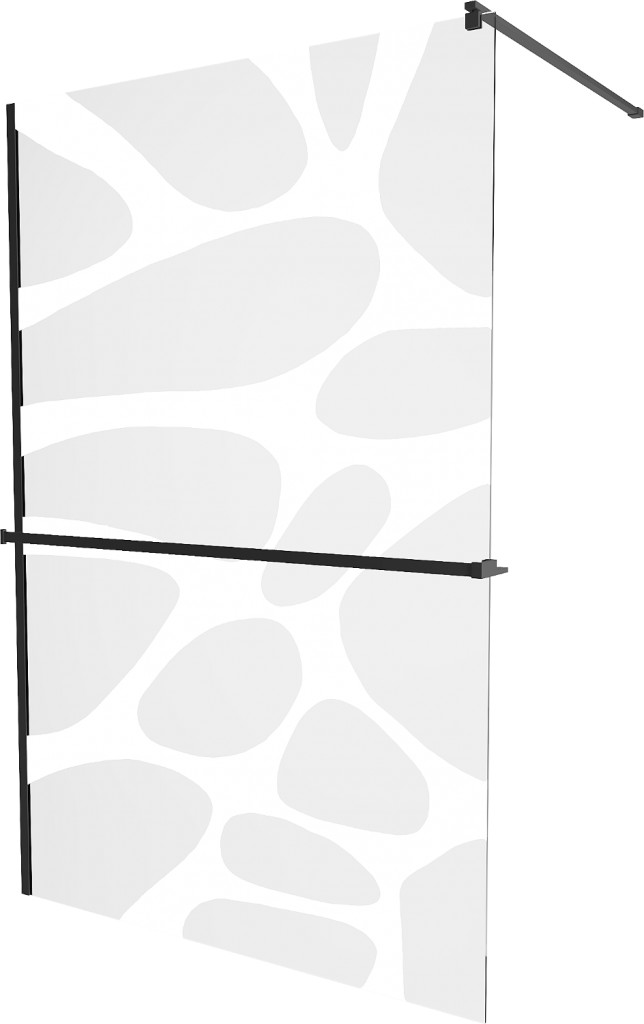 MEXEN/S KIOTO Sprchová zástěna WALK-IN s poličkou a držákem ručníků 100 x 200, transparent/bílý dekor 8 mm, černá 800-100-121-70-97