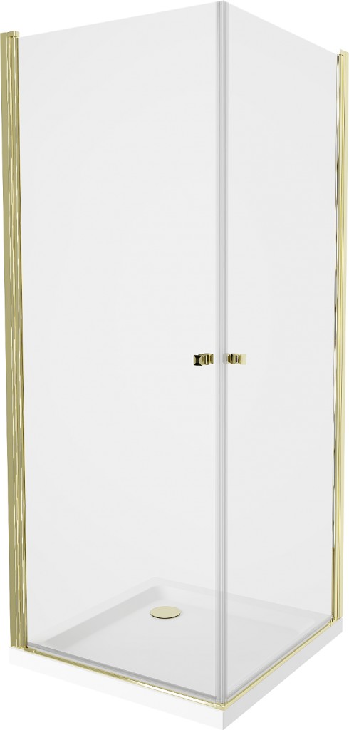 MEXEN/S PRETORIA duo sprchový kout 90 x 90, transparent, zlatá + vanička včetně sifonu 852-090-090-50-02-4010G