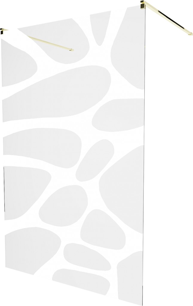 MEXEN/S KIOTO samostatně stojící sprchová zástěna 100 x 200, transparent/bílá vzor 8 mm, zlatá 800-100-002-50-97