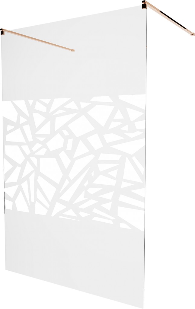MEXEN/S KIOTO samostatně stojící sprchová zástěna 100 x 200, transparent/bílá vzor 8 mm, růžové zlato 800-100-002-60-85