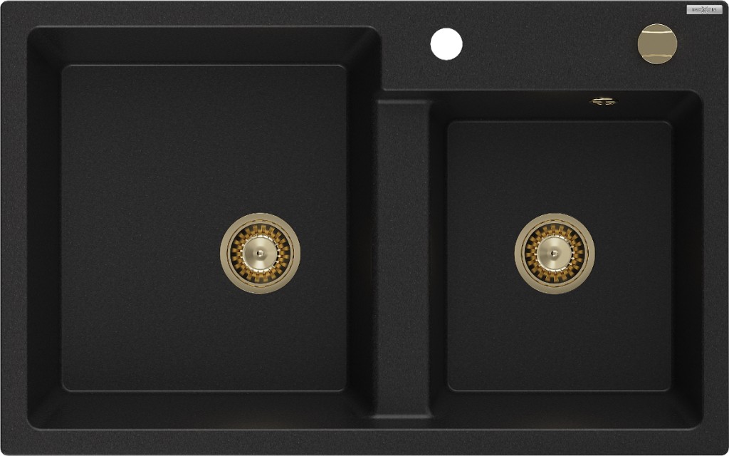 MEXEN/S Tomas granitový dřez 2-bowl 800x500 mm, czarny, + zlatý sifon 6516802000-77-G