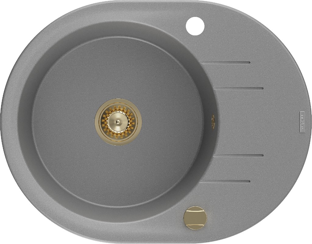MEXEN/S Kevin granitový dřez 1 s odkapávačem 586x458 mm, šedá, + zlatý sifon  6517581005-71-G