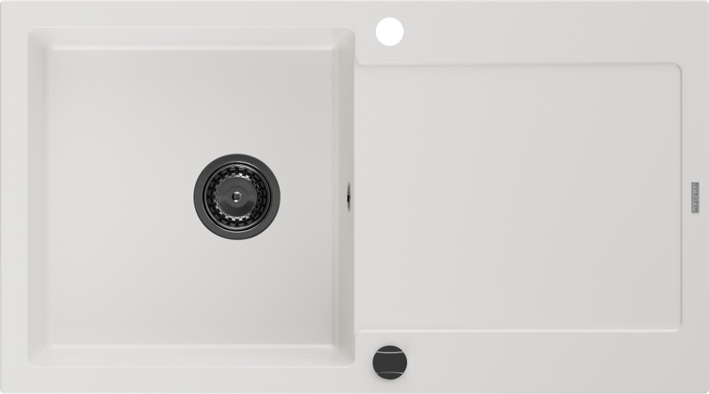 MEXEN/S Leo granitový dřez 1 s odkapávačem 900x500 mm,bílá,+ černý sifon 6501901010-20-B