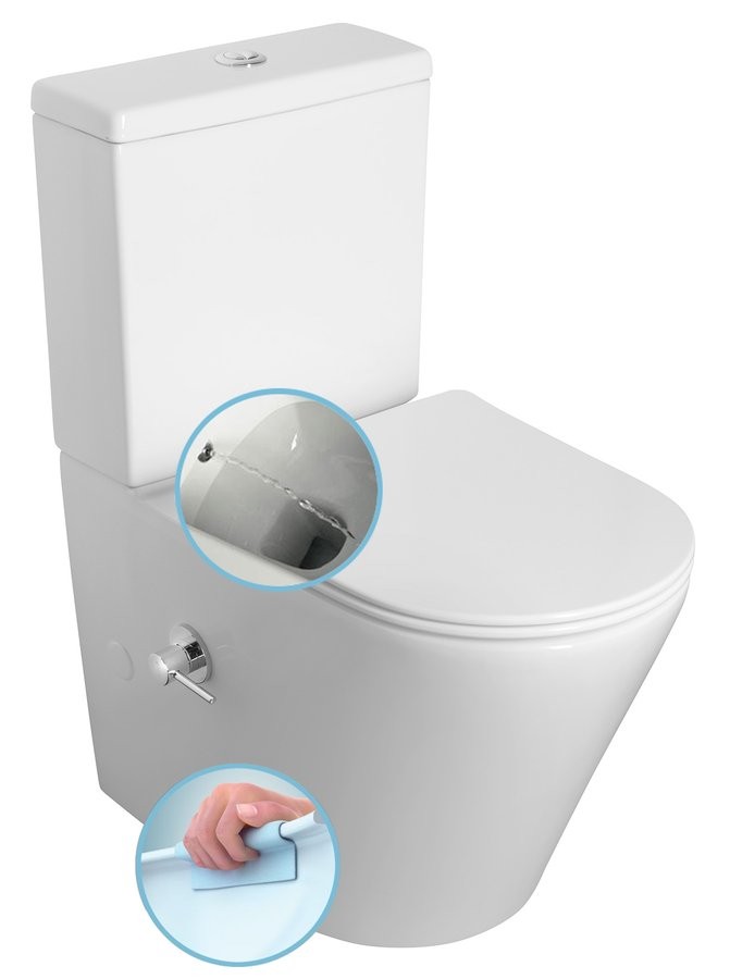 SAPHO PACO CLEANWASH WC kombi, integrovaná baterie a bidet. sprška, spodní/zadní odpad, bílá PC1012RX