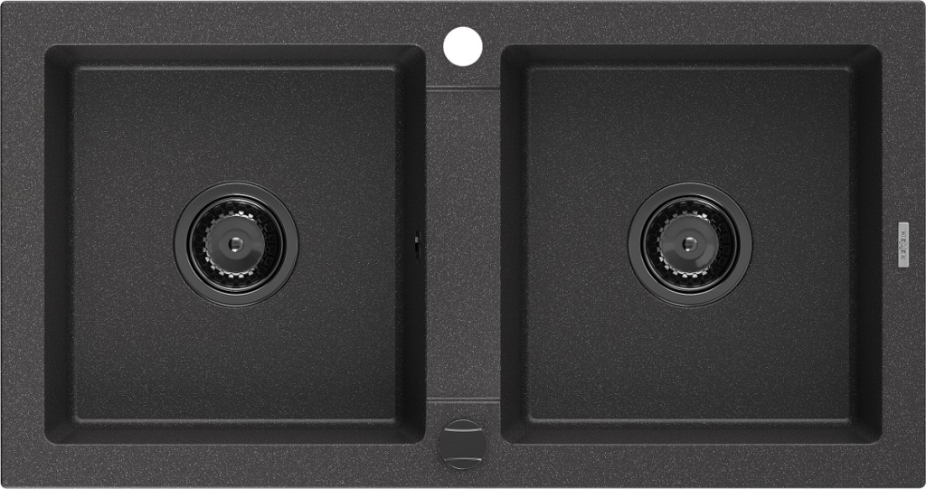 MEXEN/S Mario granitový dřez 2-bowl 820 x 436 mm, černá kropenatá, + černý sifon 6504822000-76-B