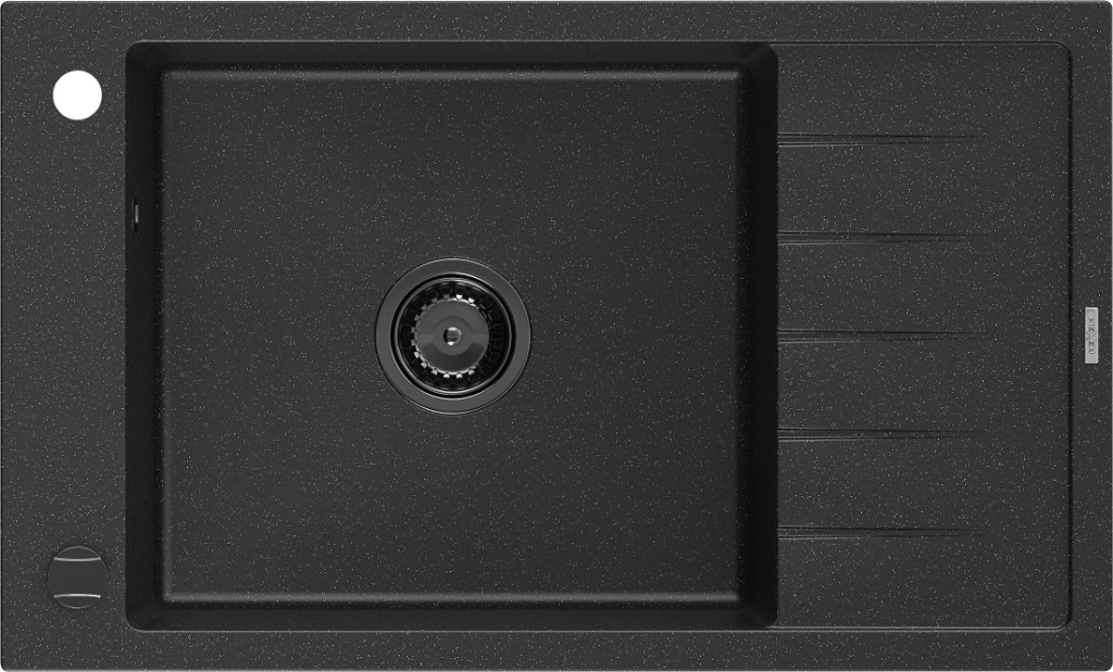 MEXEN/S Elias granitový dřez 1 s odkapávačem 795 x 480 mm, černá/stříbrný metalik, + sifon grafit 6511791005-73-B