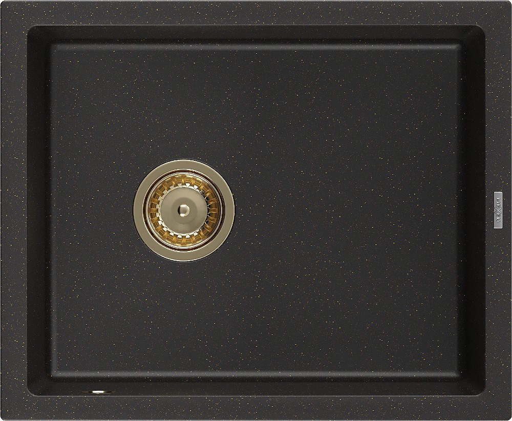 MEXEN/S Pedro granitový dřez 1-miska 560 x 460 mm, černá/zlatá metalik, sifon zlatá 6508561000-75-G