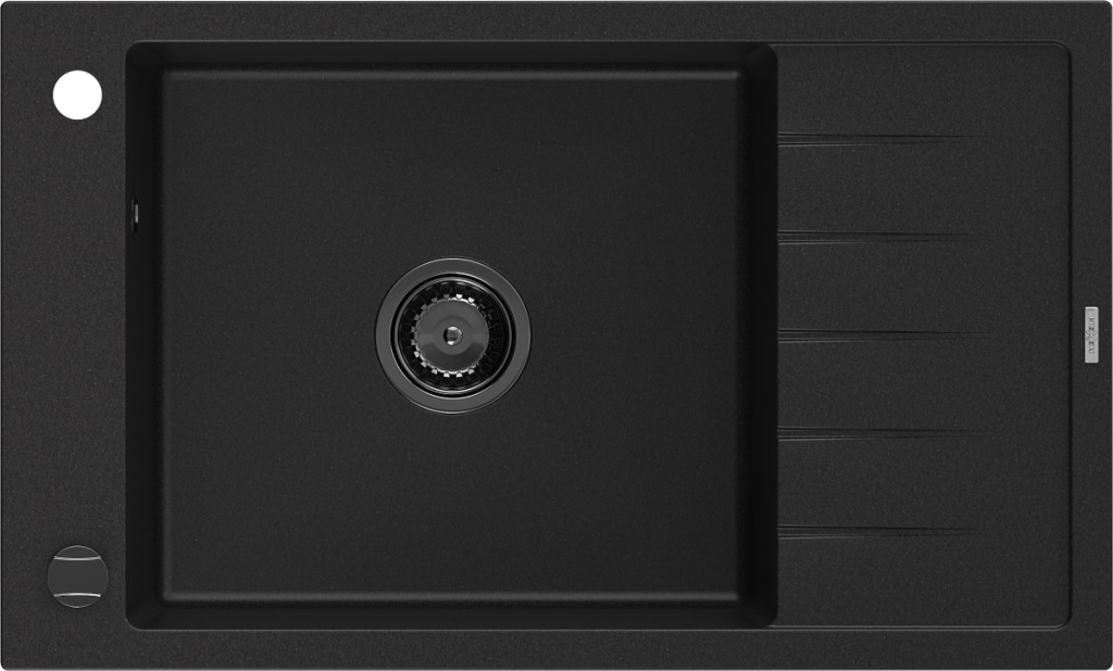 MEXEN/S Elias granitový dřez 1-miska s odkapávačem 795 x 480 mm, černá, sifon černá 6511791005-77-B