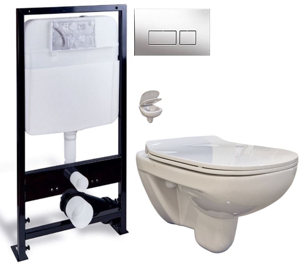 PRIM předstěnový instalační systém s chromovým tlačítkem  20/0041 + WC bez oplachového kruhu Edge + SEDÁTKO PRIM_20/0026 41 EG1