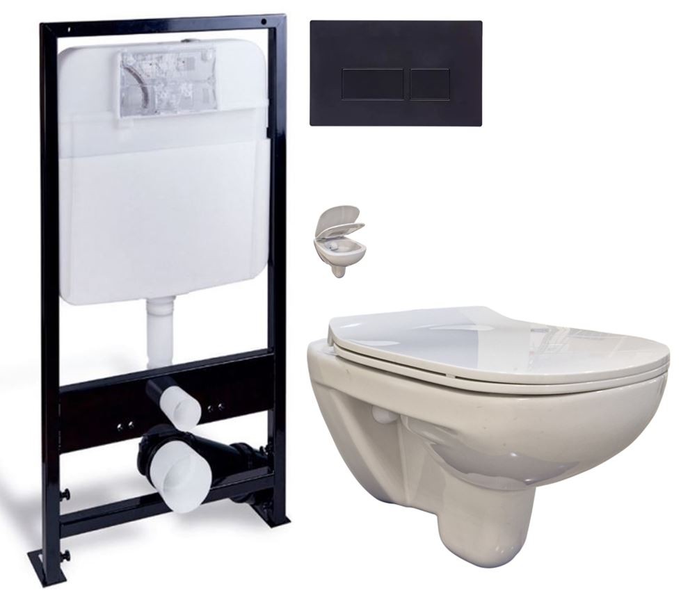 PRIM předstěnový instalační systém s černým tlačítkem  20/0044 + WC bez oplachového kruhu Edge + SEDÁTKO PRIM_20/0026 44 EG1