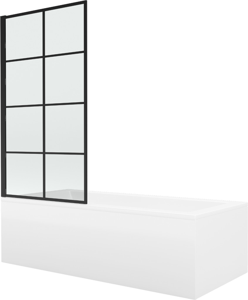 MEXEN/S Cubik obdélníková vana 150 x 70 cm s panelem  + vanová zástěna 80 cm,  černá  vzor 550315070X9308017077