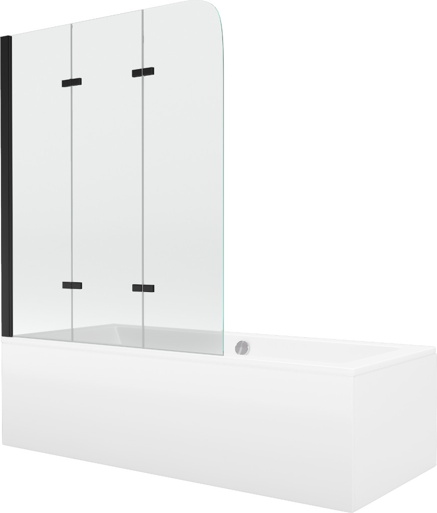 MEXEN/S Cube obdélníková vana 170 x 80 cm s panelem  + vanová zástěna 120 cm, transparent,  černá 550517080X9012037000