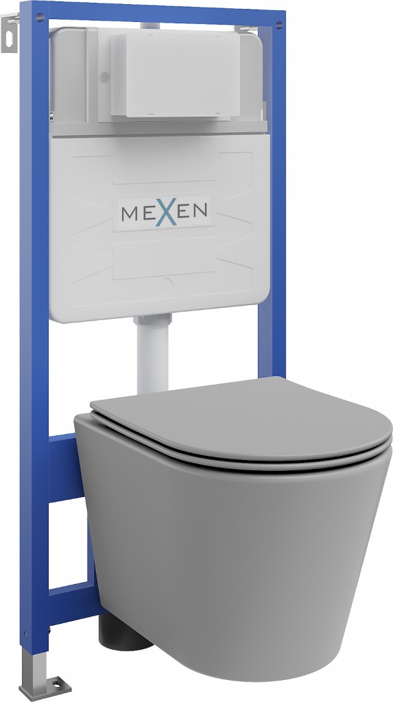 MEXEN/S WC předstěnová instalační sada Fenix Slim s mísou WC Rico + sedátko softclose, světle šedá mat 61030724061