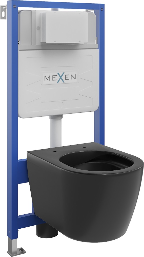 MEXEN/S WC předstěnová instalační sada Fenix Slim s mísou WC Carmen,  černá mat 6103388XX85