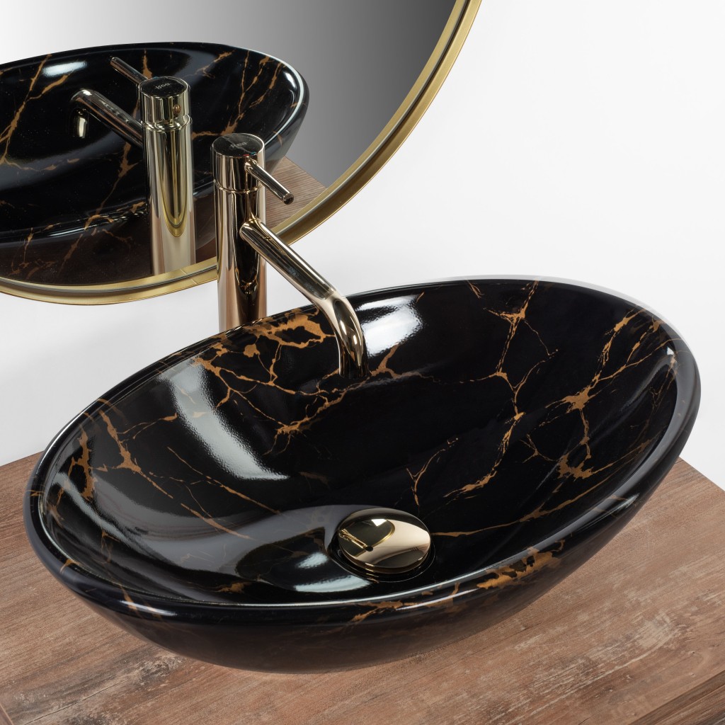 REA Umyvadlo na desku Pamela Black Marble Shiny REA-U5067