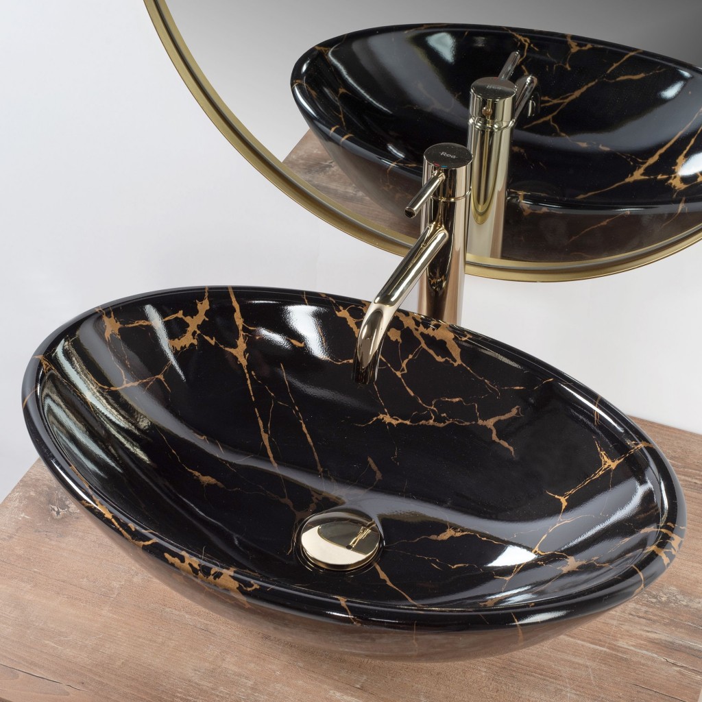 REA Umyvadlo na desku Pamela Black Marble Shiny REA-U5067