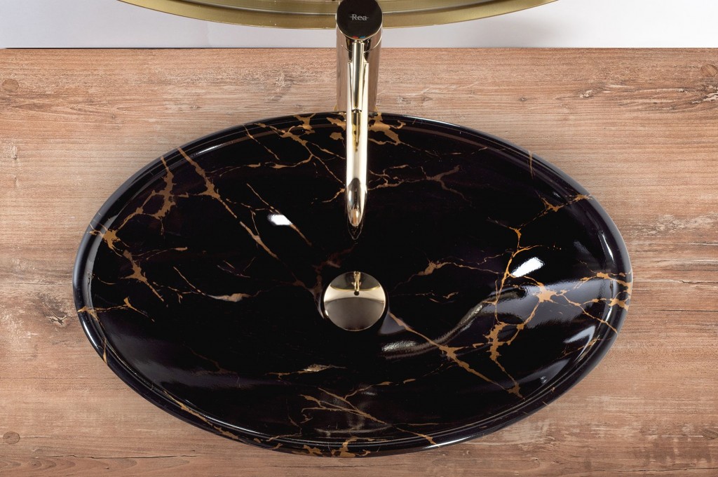 REA Umyvadlo na desku Pamela Black Marble Shiny REA-U5067