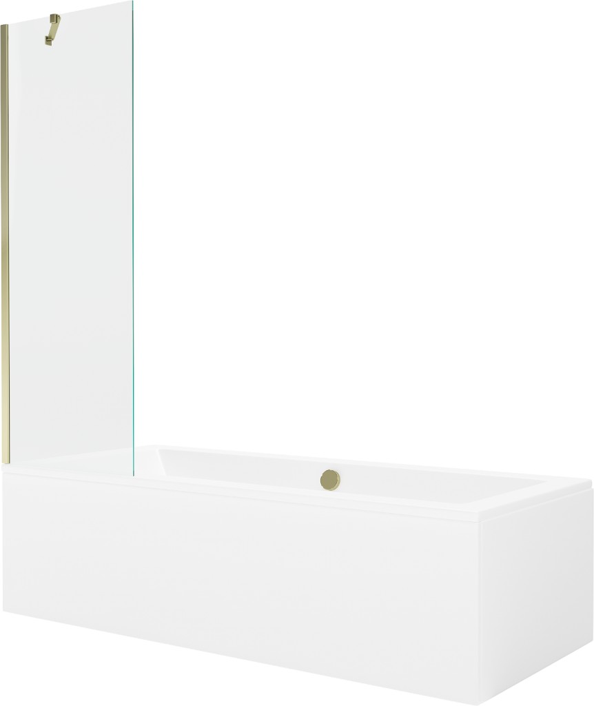 MEXEN/S Cube obdélníková vana 170 x 80 cm s panelem + vanová zástěna 60 cm, transparent, zlatá 550517080X9506000050