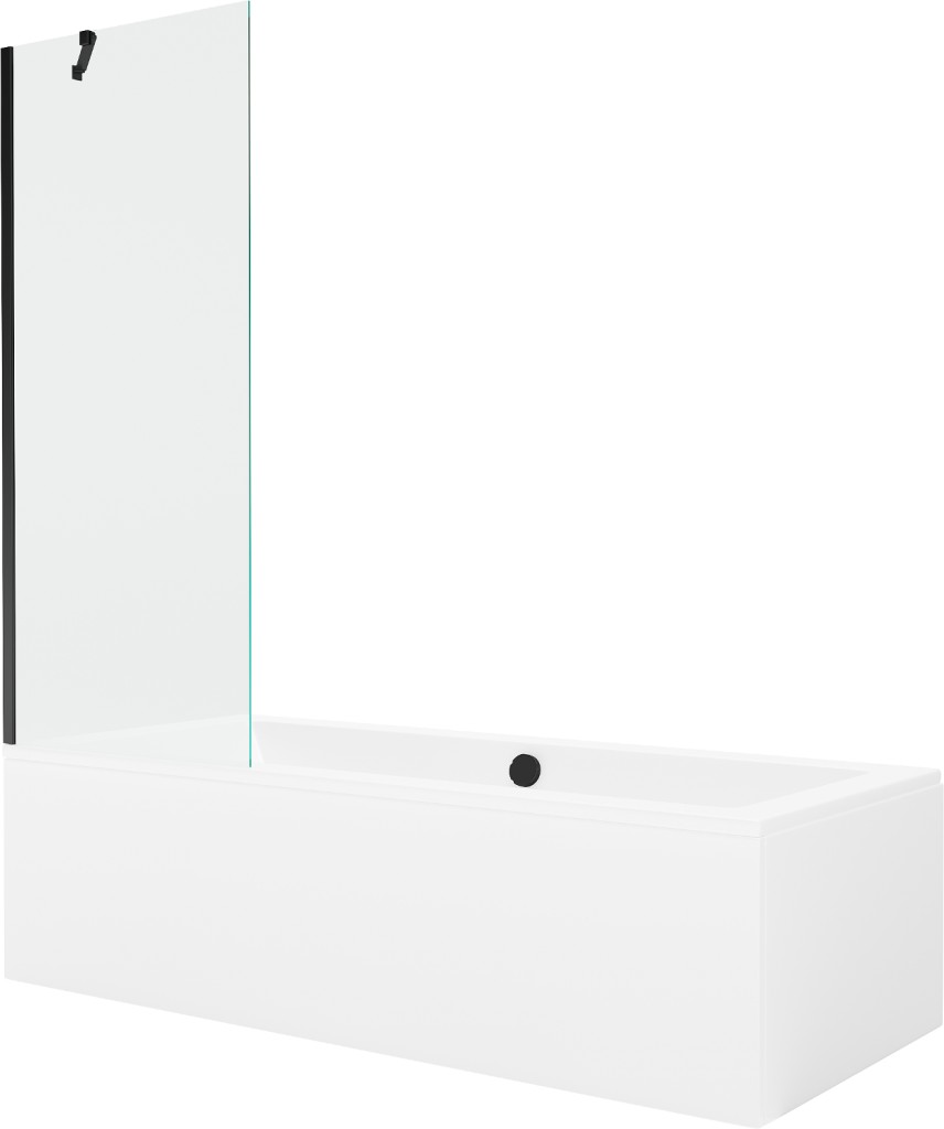 MEXEN/S Cube obdélníková vana 180 x 80 cm s panelem + vanová zástěna 70 cm, transparent, černá 550518080X9507000070
