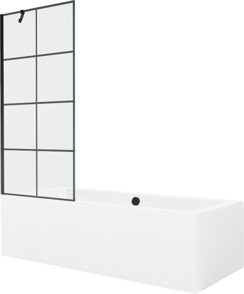 MEXEN/S Cube obdélníková vana 180 x 80 cm s panelem + vanová zástěna 80 cm, černá vzor 550518080X9508007077