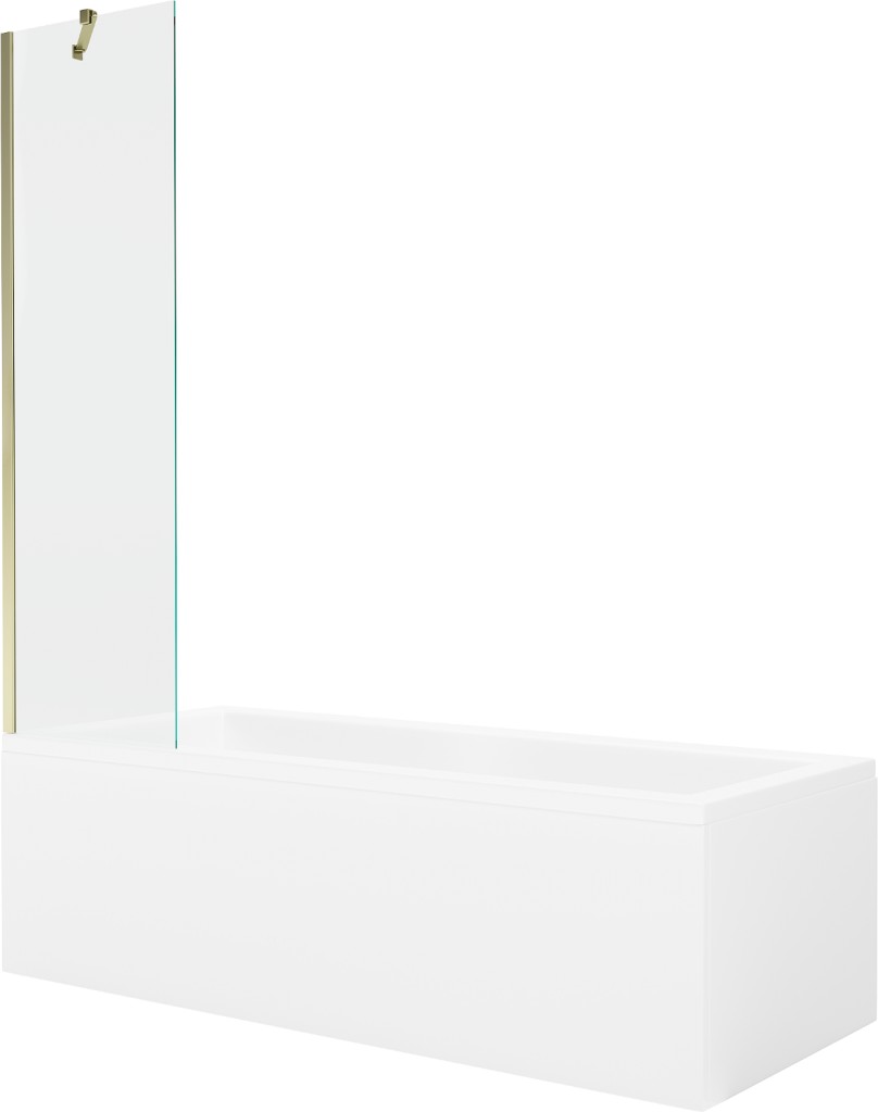 MEXEN/S Cubik obdélníková vana 150 x 70 cm s panelem + vanová zástěna 50 cm, transparent, zlatá 550315070X9505000050